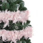 Ghirlanda pentru decor sau bradul de Craciun, model puf si pene, roz, 180cm