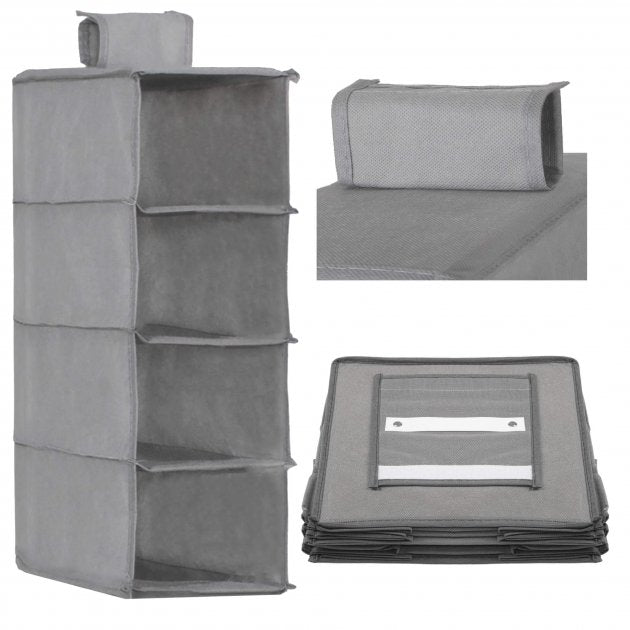 Organizator dulap , 4 compartimente, textil, 80cm, gri