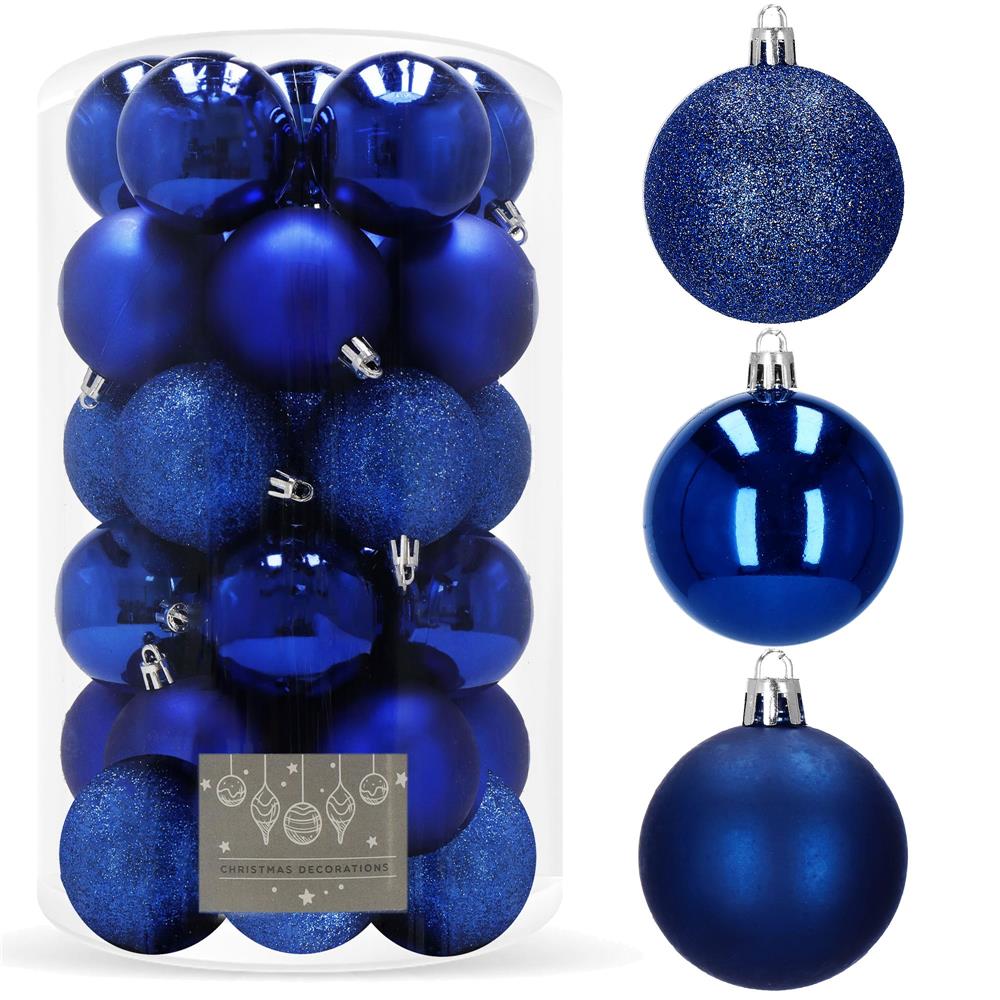 Set globuri de Craciun, 30 bucati, 3 modele, 6cm, albastru
