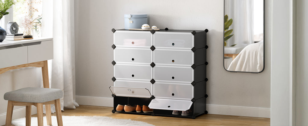 SONGMICS Dulap de depozitare pantofi modular, configurabil cu 10 compartimente, 43x31x173 cm, negru