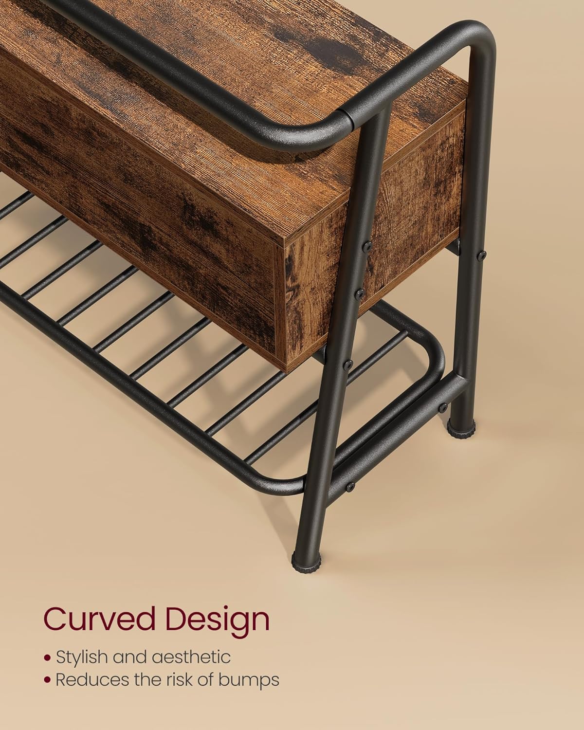 VASAGLE Pantofar cu banca de depozitare, raft si sertar, stil industrial, 30x80x64 cm, maro rustic