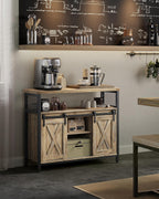 VASAGLE Comoda pentru living sau bucatarie, cu 2 usi glisante, rafturi reglabile, stil rustic, 33x100x80 cm, maro natur