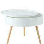 Masuta de cafea rotunda 60x40 cm, cu blat detasabil si spatiu depozitare, picioare din lemn de pin, alba