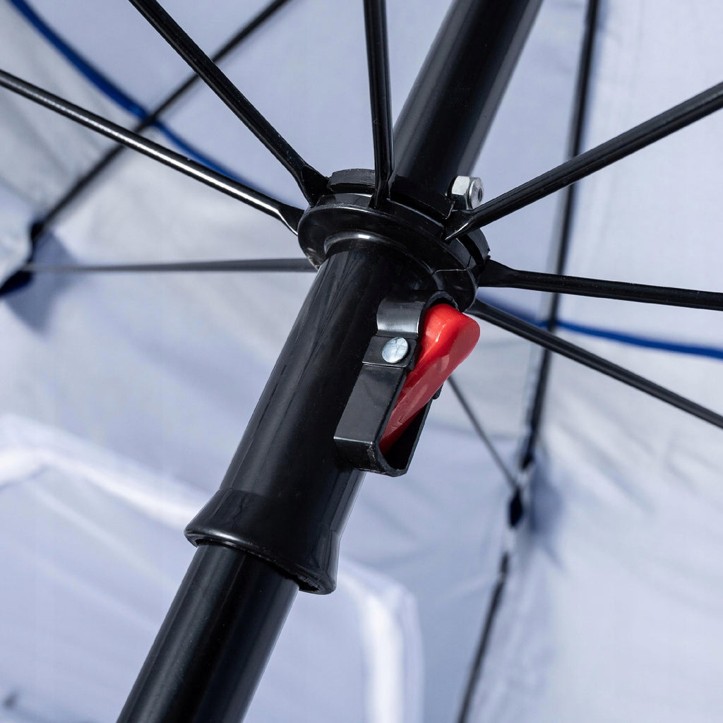 Umbrela plaja 3in1 215x205 cm, cu paravan lateral, fereastra si husa transport, material UV, albastru