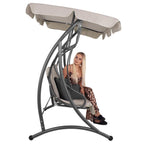 Leagan de gradina 190x115x176 cm, pentru 3 persoane, copertina reglabila, perne incluse, cadru otel si material impermeabil, bej