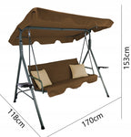 Leagan gradina 3 locuri 170x118x153 cm, cu perne, baldachin reglabil si masute laterale, structura otel, maro
