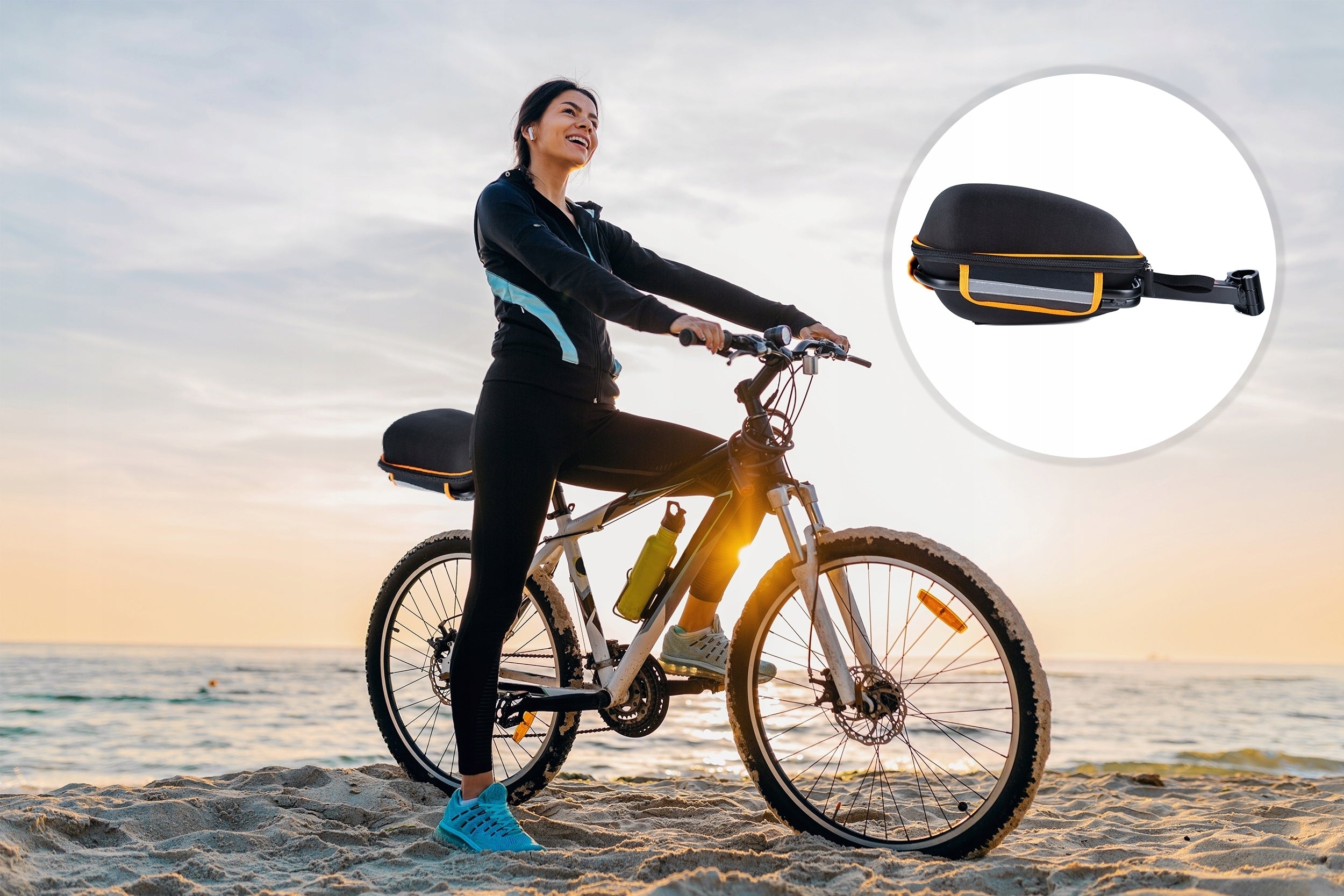 Geanta bicicleta cu prindere pe portbagaj tija sa 28x19x17 cm, 10L, poliester, borseta spate cu suport aluminiu, negru