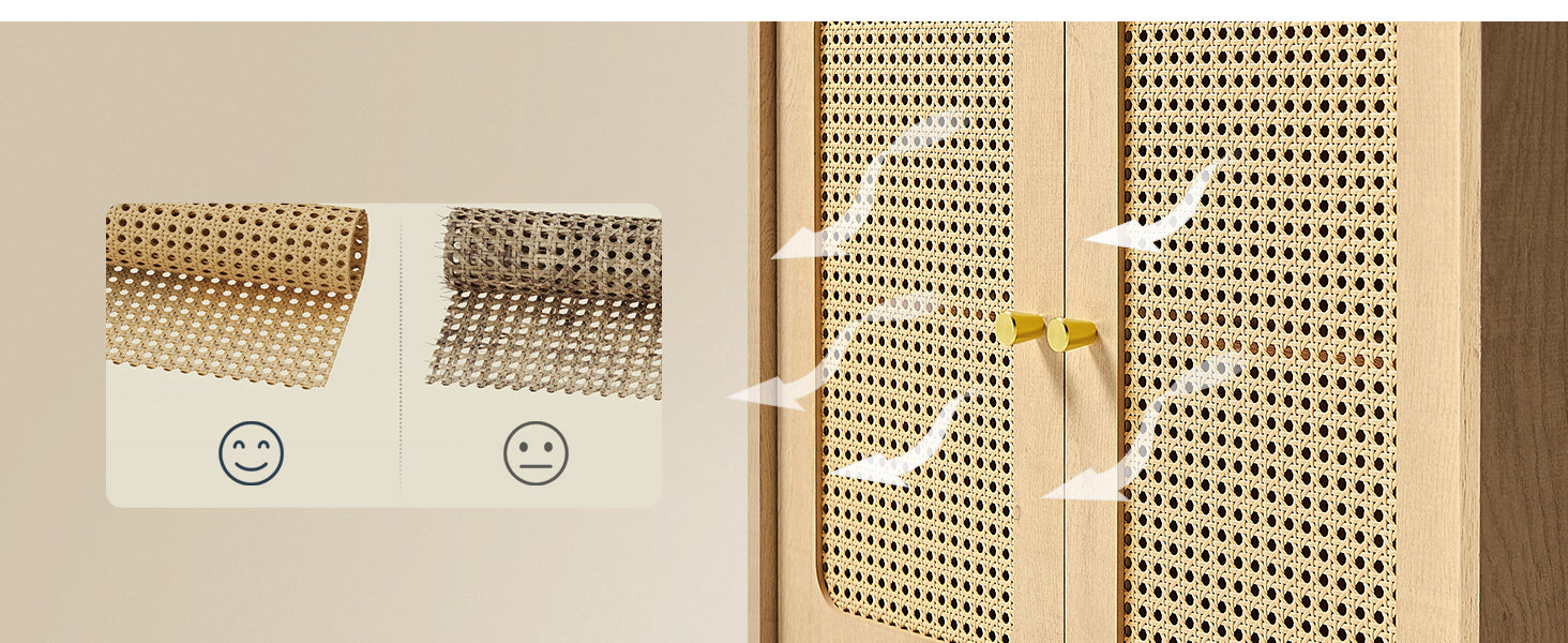 SONGMICS Dulap 70x40x90 cm, cu 2 sertare, raft reglabil si usi duble, MDF si lemn masiv, stil boho, stejar bej