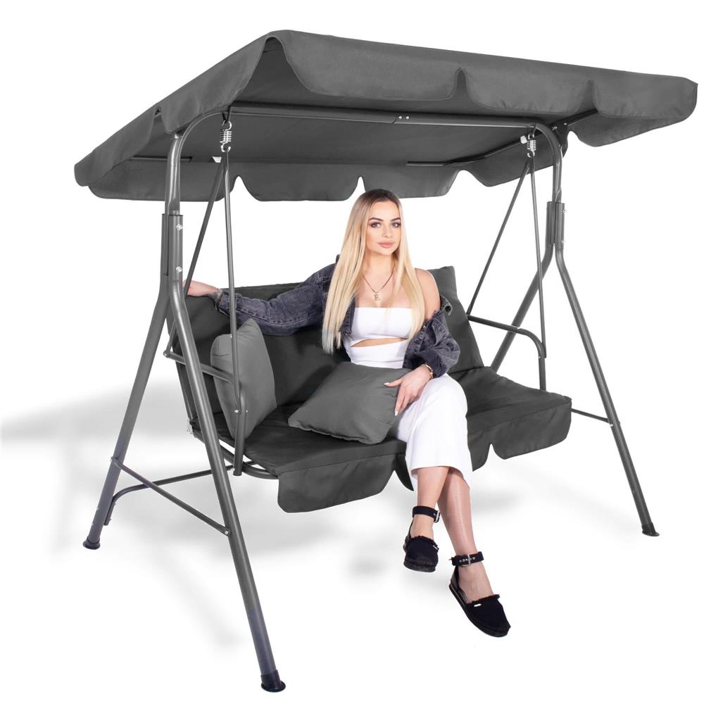 Husa din panza pentru leagan de gradina mare, viziera acoperis, 220x115 cm, gri