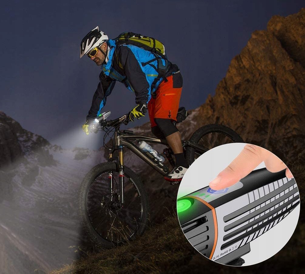 Lampa LED pentru bicicleta, reincarcabila USB, rezistenta la apa, 2200 mAh, autonomie pana la 15 ore