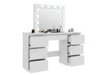 Masa de toaleta si machiaj cu oglinda LED si 7 sertare, 120x43x140 cm, alb