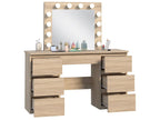 Masa de toaleta si machiaj cu oglinda LED si 7 sertare, 120x43x140 cm, sonoma
