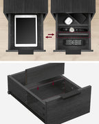 VASAGLE Noptiera 60x35x61 cm, cu 2 sertare, rafturi si priza incorporata, PAL si otel, gri antracit si negru