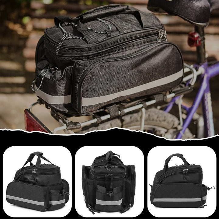 Geanta bicicleta spate 32x17x28 cm, 30L, extensibila, poliester impermeabil, cu elemente reflectorizante, negru