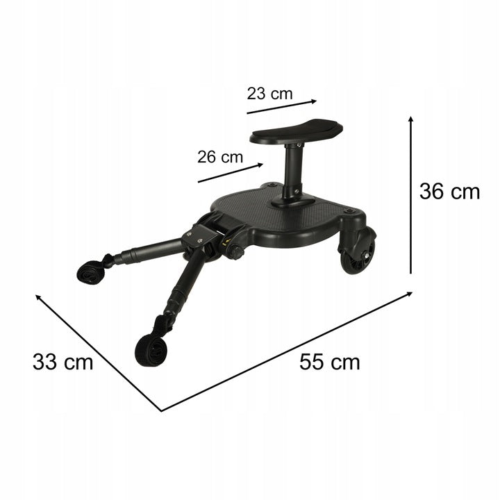 Platforma pentru carucior 55x33x36 cm, cu sezut pentru al doilea copil, montaj rapid, compatibilitate universala, neagra