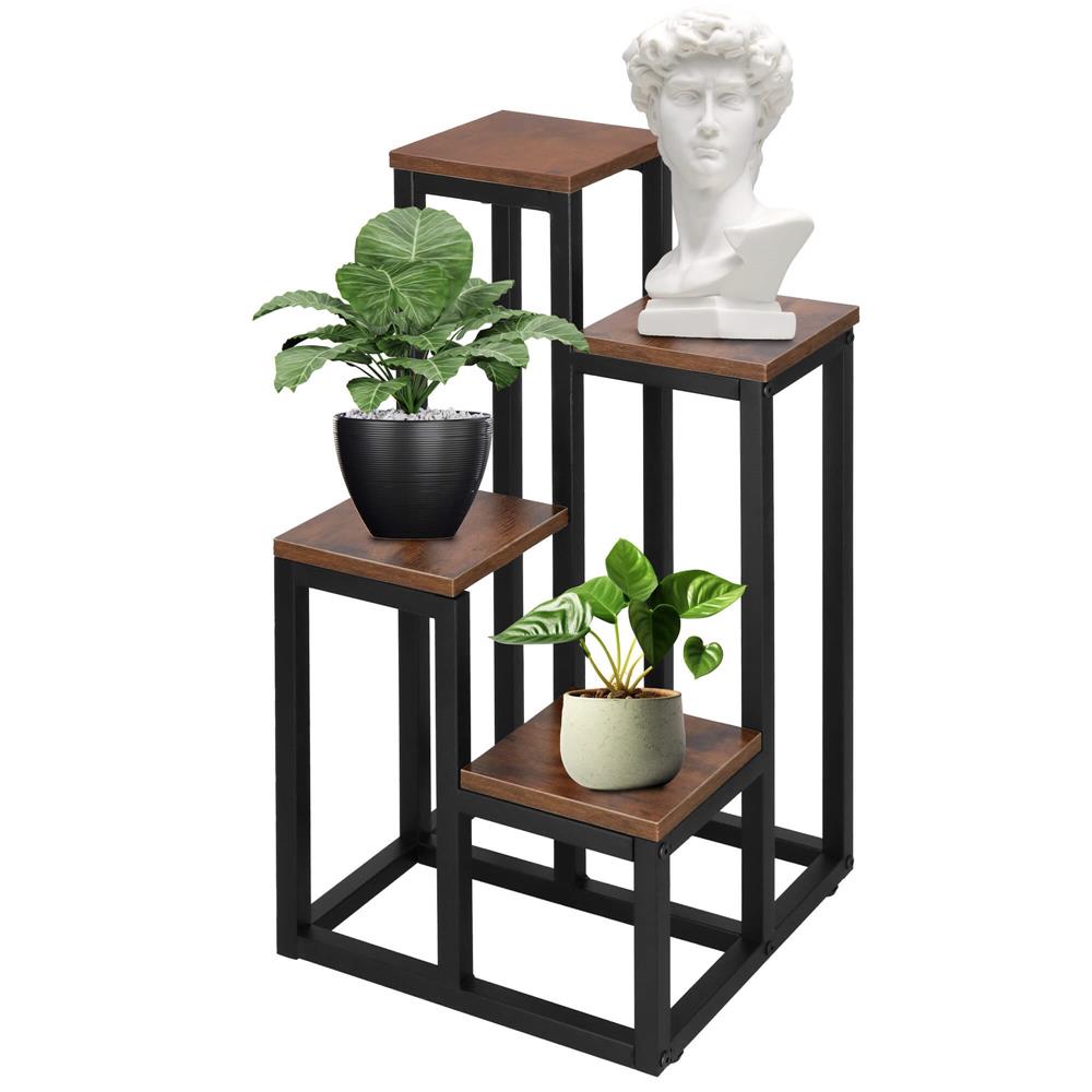Stand pentru flori, cadru metalic, 4 etajere, 34x34x68 cm, maro inchis