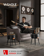 VASAGLE Taburet cu spatiu de depozitare, tapitat PU, cu 2 fete, diametru 32 cm, negru