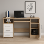 Birou ANA pentru calculator, cu 3 sertare si 1 usa, 124x52x74 cm, stejar sonoma si alb