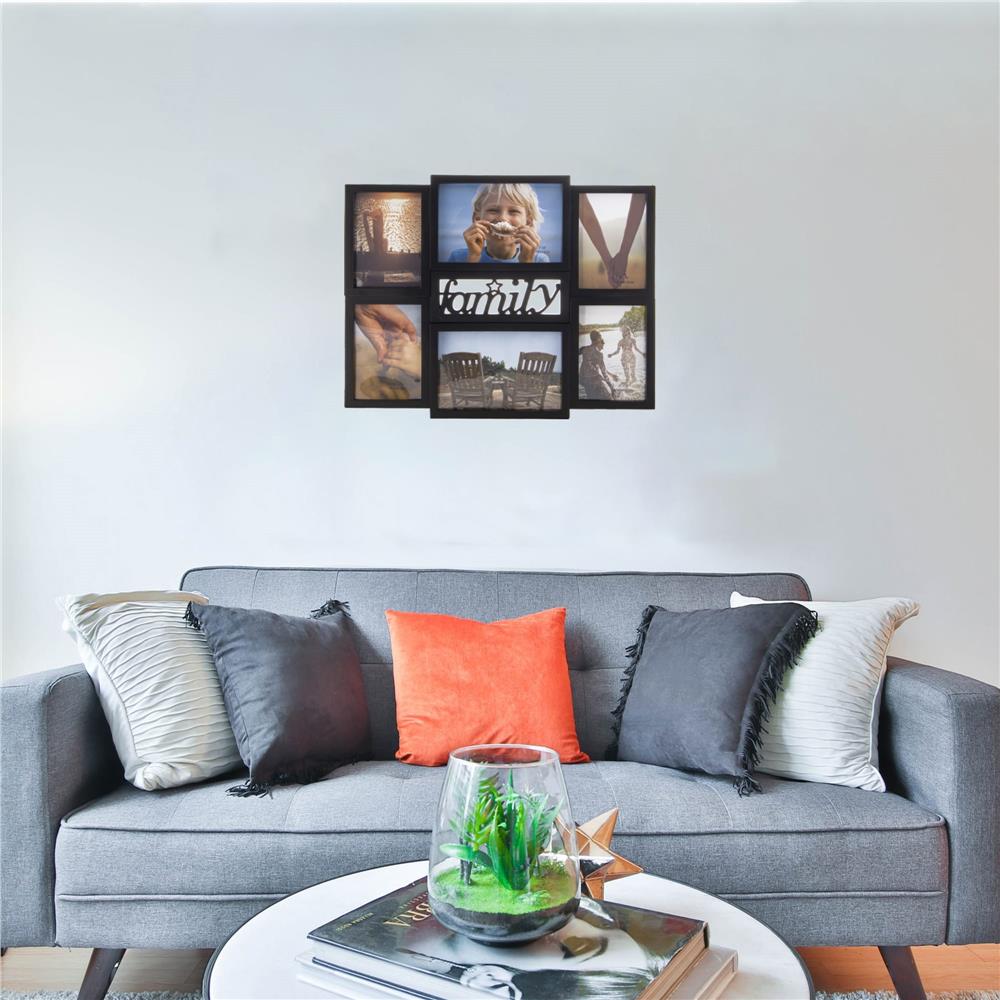 Rama foto de perete, colaj de 6 fotografii, 36x42cm, negru