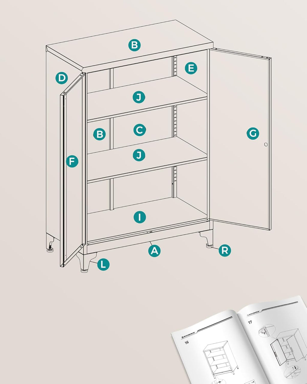 SONGMICS Dulap de birou multifunctional, din otel, 2 usi cu incuietoare, 40x60x90 cm, negru