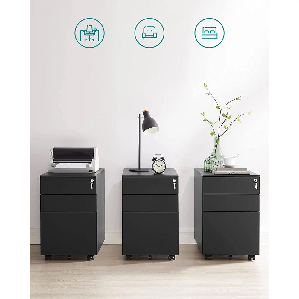 SONGMICS Dulap mobil tip rollbox pentru birouri, din otel, sertar cu sina dosare A4, 39x52x60 cm, negru