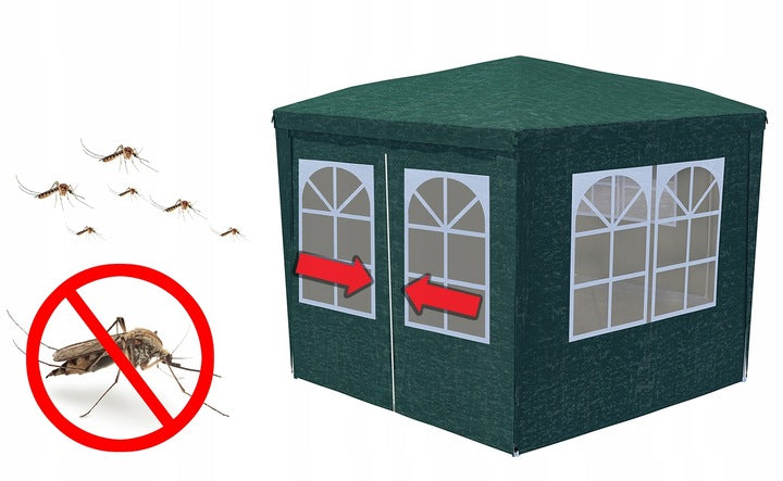 Cort pavilion de gradina hexagonal, 200x200 cm, cu pereti laterali cu ferestre, impermeabil cu rezistenta UV, verde