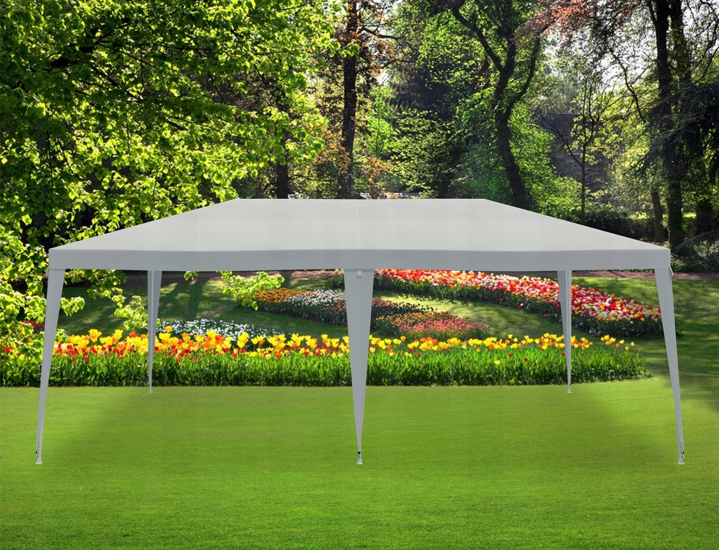 Cort pavilion de gradina, 600x300 cm, impermeabil cu rezistenta UV, alb