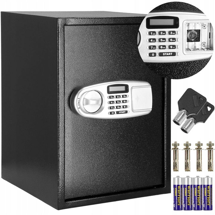 Seif electronic standard cu cifru si cheie, 350x500x360 mm, Otel, Negru