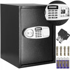 Seif electronic standard cu cifru si cheie, 350x500x360 mm, Otel, Negru