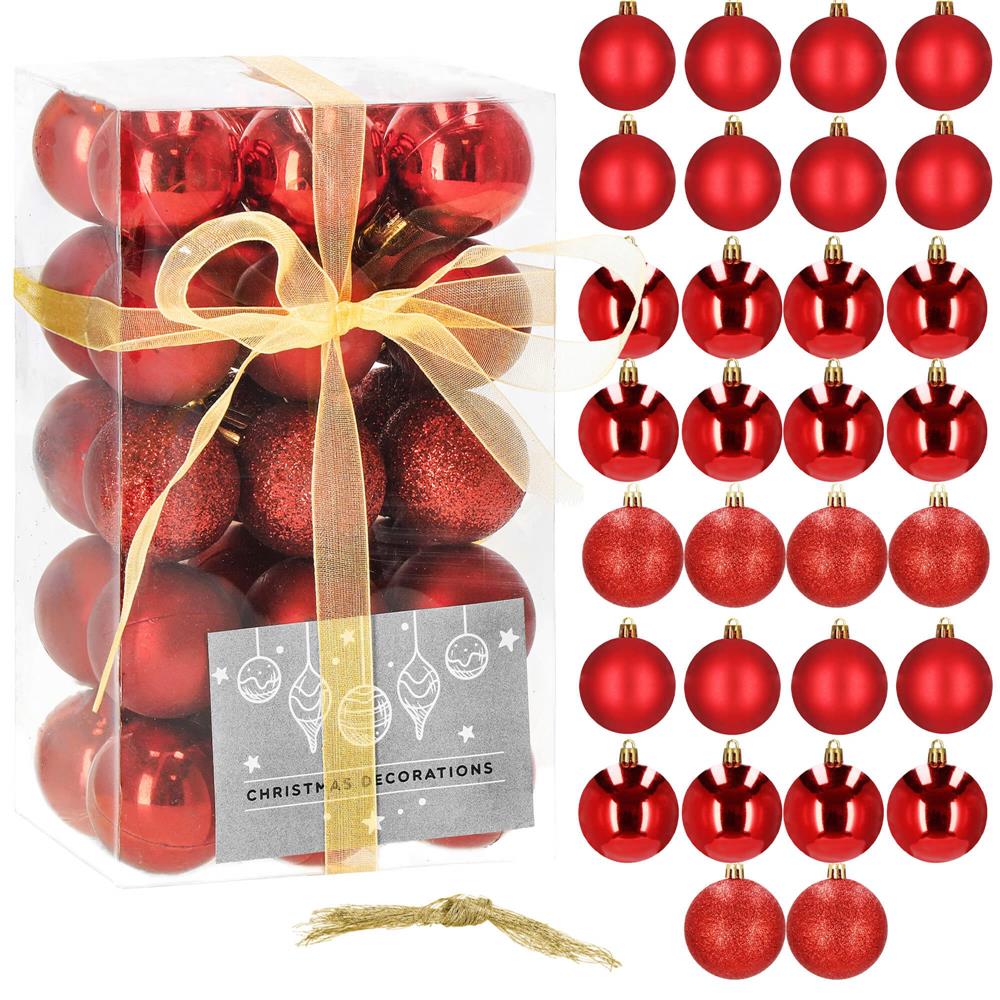 Set globuri de Craciun, 30 bucati, 3 modele, 3cm, rosu