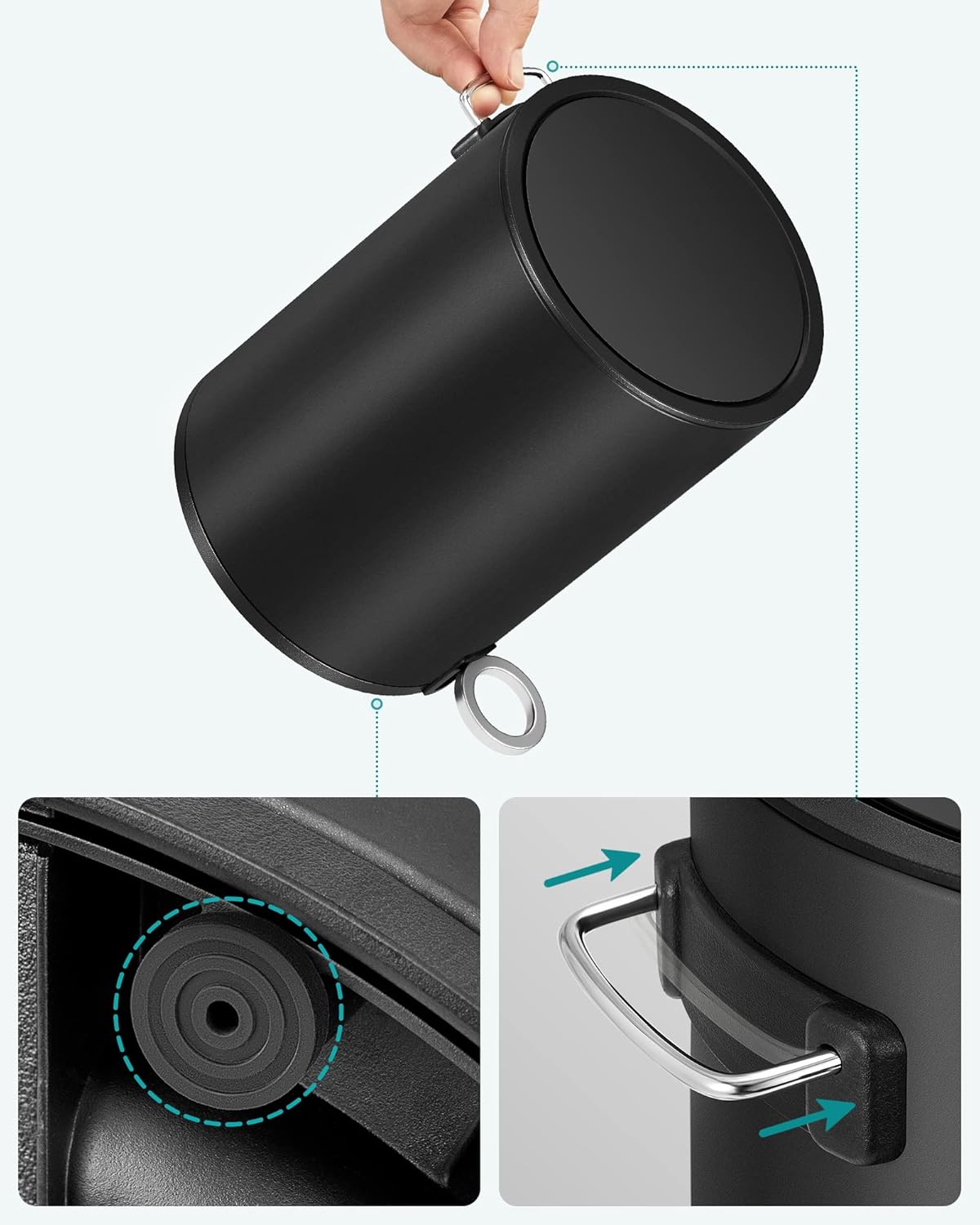 SONGMICS Cos de gunoi pentru baie, cu pedala si soft-close, 3 litri, negru