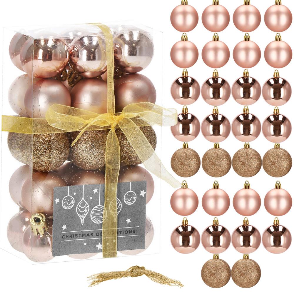 Set globuri de Craciun, 30 bucati, 3 modele, 3cm, roz auriu