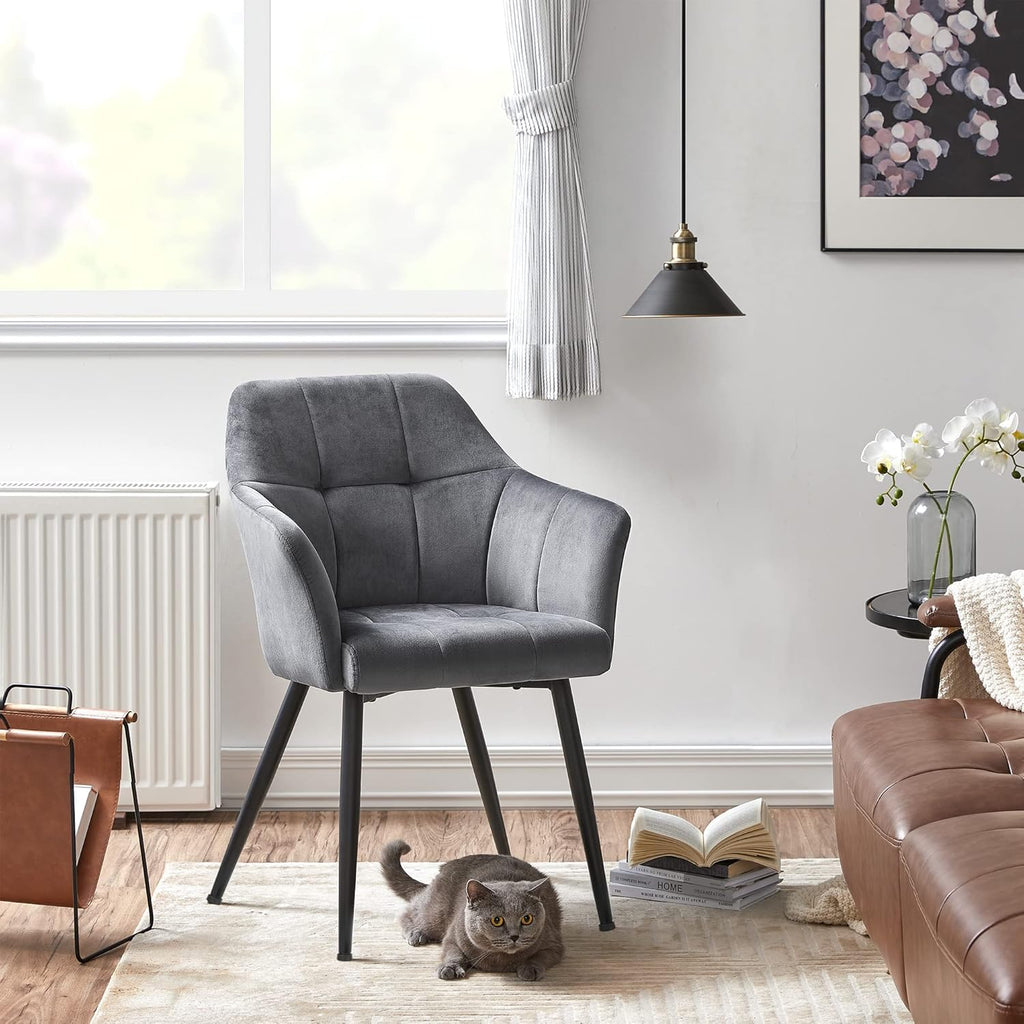 SONGMICS Scaun living tapitat din catifea cu cotiere, sarcina 110 kg, 61x60x87 cm, gri