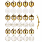 Set globuri de Craciun cu modele de sarbatori, 30 bucati, 5cm, alb auriu