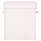 Cos de rufe din bambus cu capac, 2 compartimente, sac detasabil, volum 100L, 54x35x60cm, alb