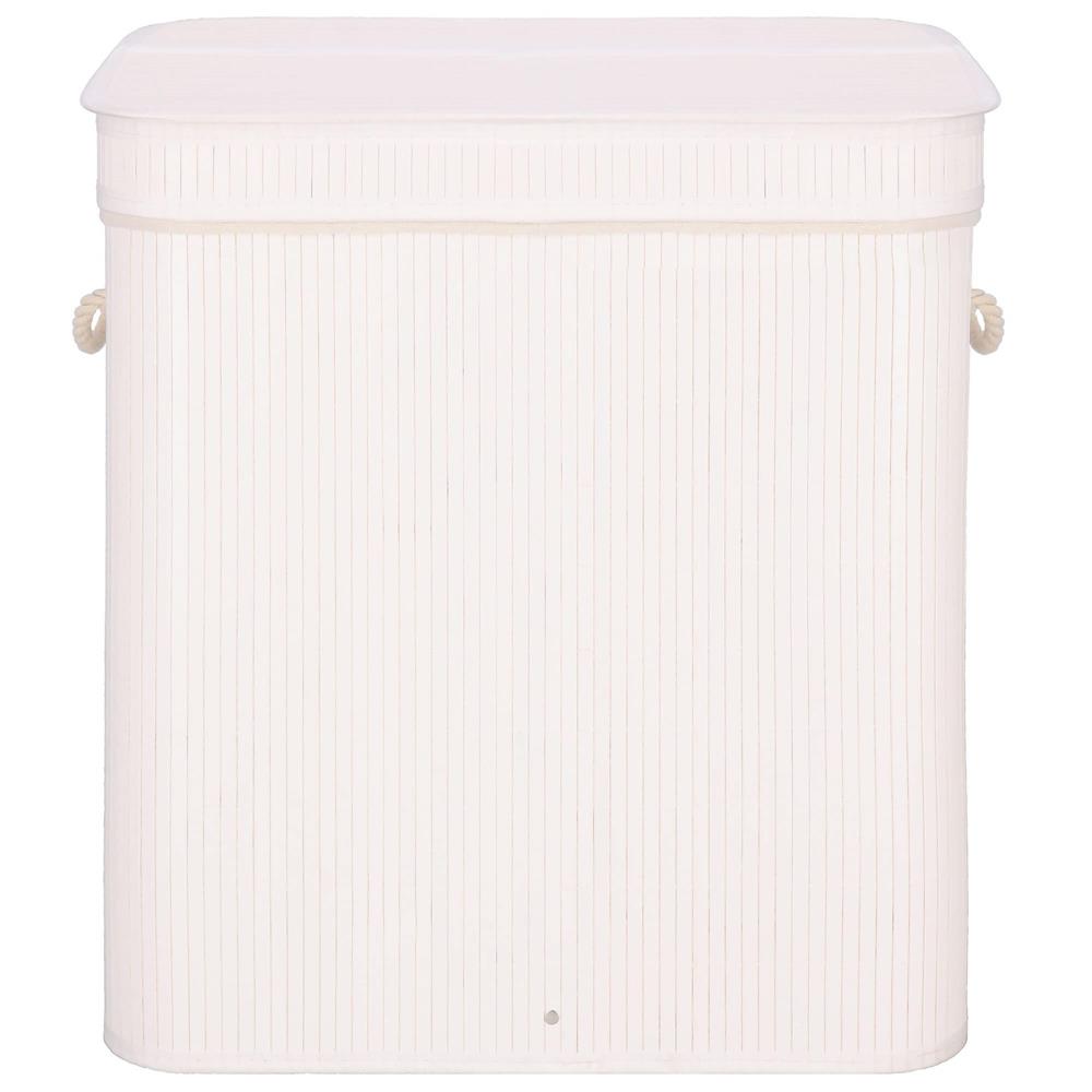 Cos de rufe din bambus cu capac, 2 compartimente, sac detasabil, volum 100L, 54x35x60cm, alb