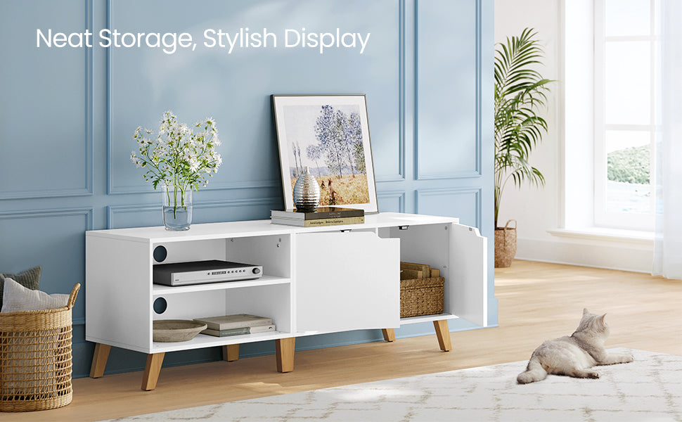 VASAGLE Comoda pentru TV de pana la 65 inch, cu 2 usi si raft reglabil, 40x140x50 cm, alb
