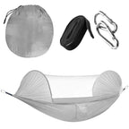 Hamac dublu din material parasuta 140x260cm, cu plasa de tantari si geanta transport, gri