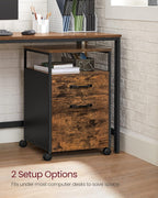 VASAGLE Dulap mobil tip rollbox pentru birouri, cu 2 sertare, stil industrial, 44x42x67cm, maro rustic