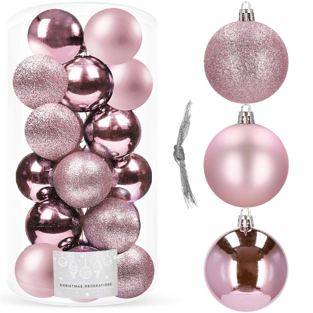 Set globuri de Craciun, 20 bucati, 3 modele, 4cm, roz