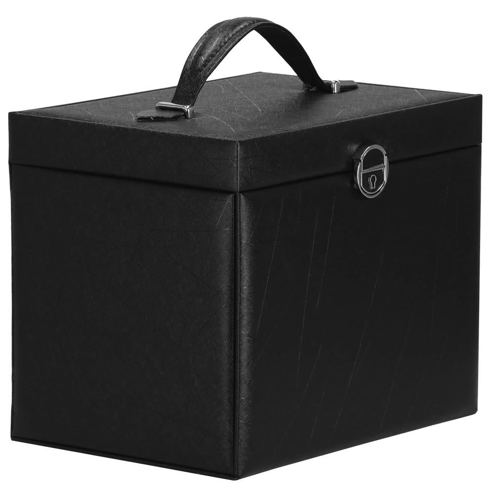 Cutie depozitare si organizare bijuterii, piele ecologica + velur, 26 x 21,5 x 19 cm, negru