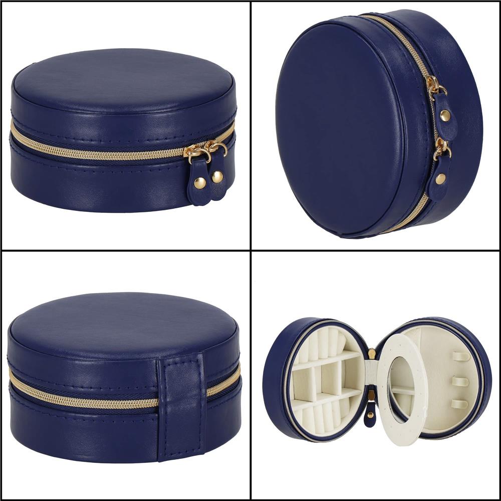 (DL) Cutie depozitare si organizare bijuterii, MDF, piele ecologica, 11 x 5cm, albastru marin