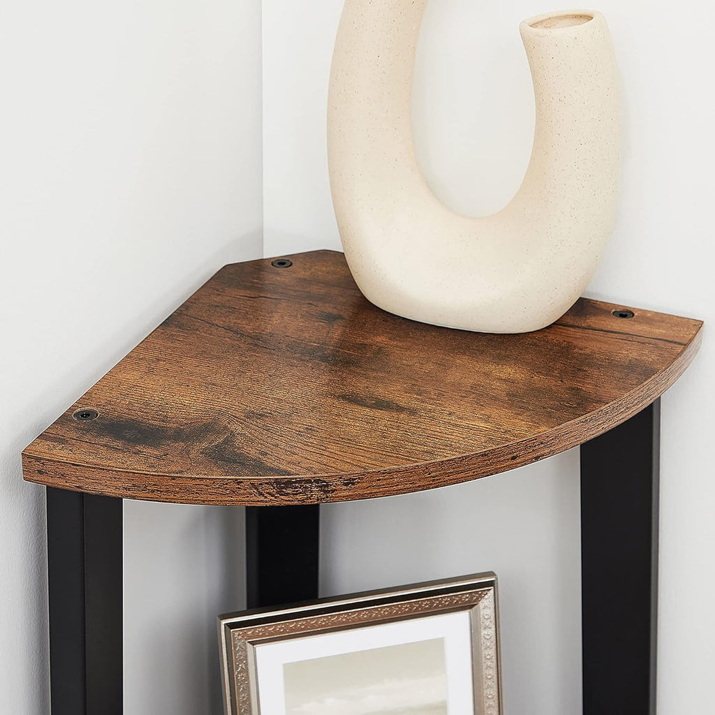 VASAGLE Raft de colt cu 4 etaje, tip biblioteca, cadru metal si polite lemn, industrial, 34x34x125cm, maro rustic