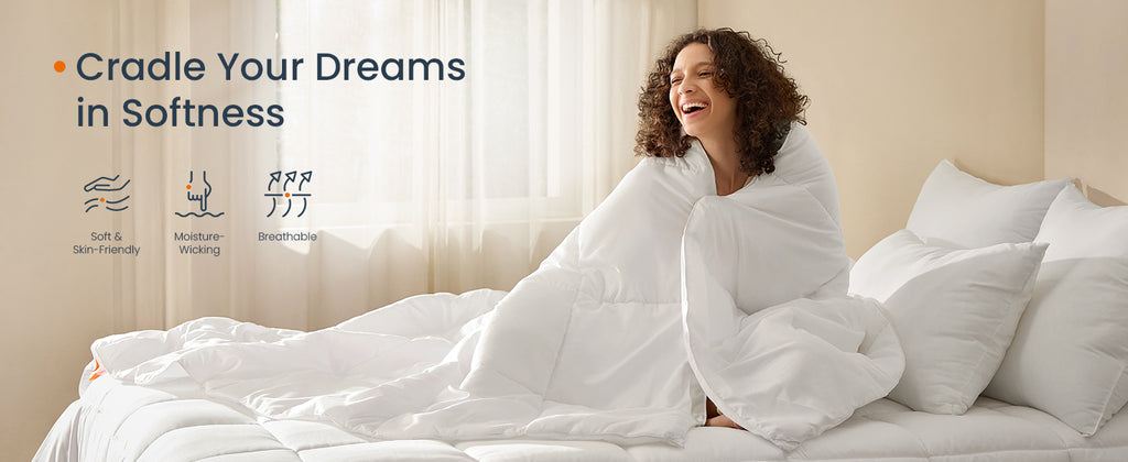 SONGMICS Pilota matlasata dubla, 4 anotimpuri, 150, 350 si 500 GSM, din microfibra, 200x200 cm, alb