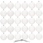 Set globuri de Craciun, 30 bucati, 8cm, 6 modele, alb