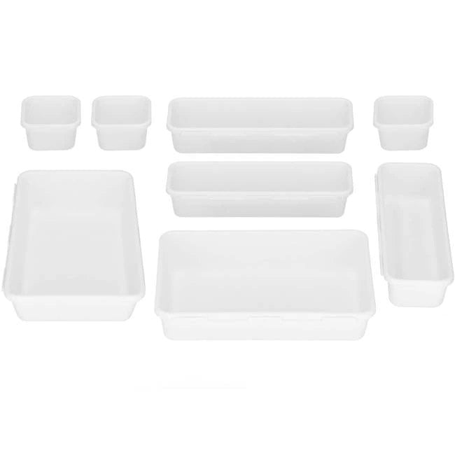 Organizator sertar bucatarie, 8 piese interconectabile, alb