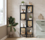 VASAGLE Raft de colt boho, cadru metalic, polite MDF si panouri poliratan, 32x32x156cm, negru