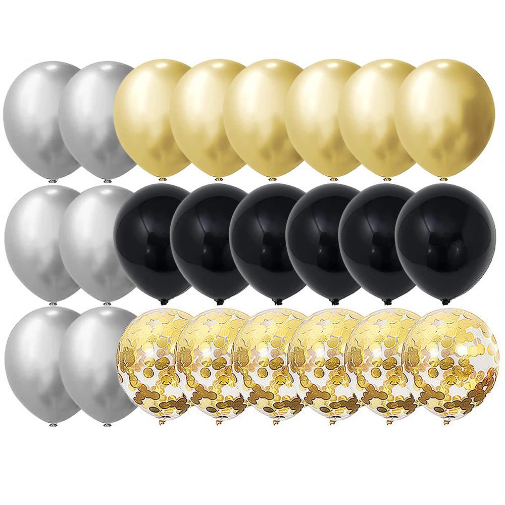 Set 46 baloane si decoratiuni, Happy Birthday, incluse fata de masa si perdea negru auriu