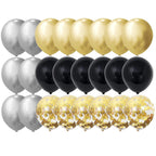 Set 46 baloane si decoratiuni, Happy Birthday, incluse fata de masa si perdea negru auriu