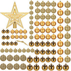 Set globuri si decoratiuni de Craciun, 100 piese, diverse dimensiuni cu stea, auriu